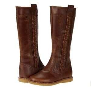 Elephantito Tall Braided Leather Knee High Boots Shoes Brown NWOB Girls Size 13